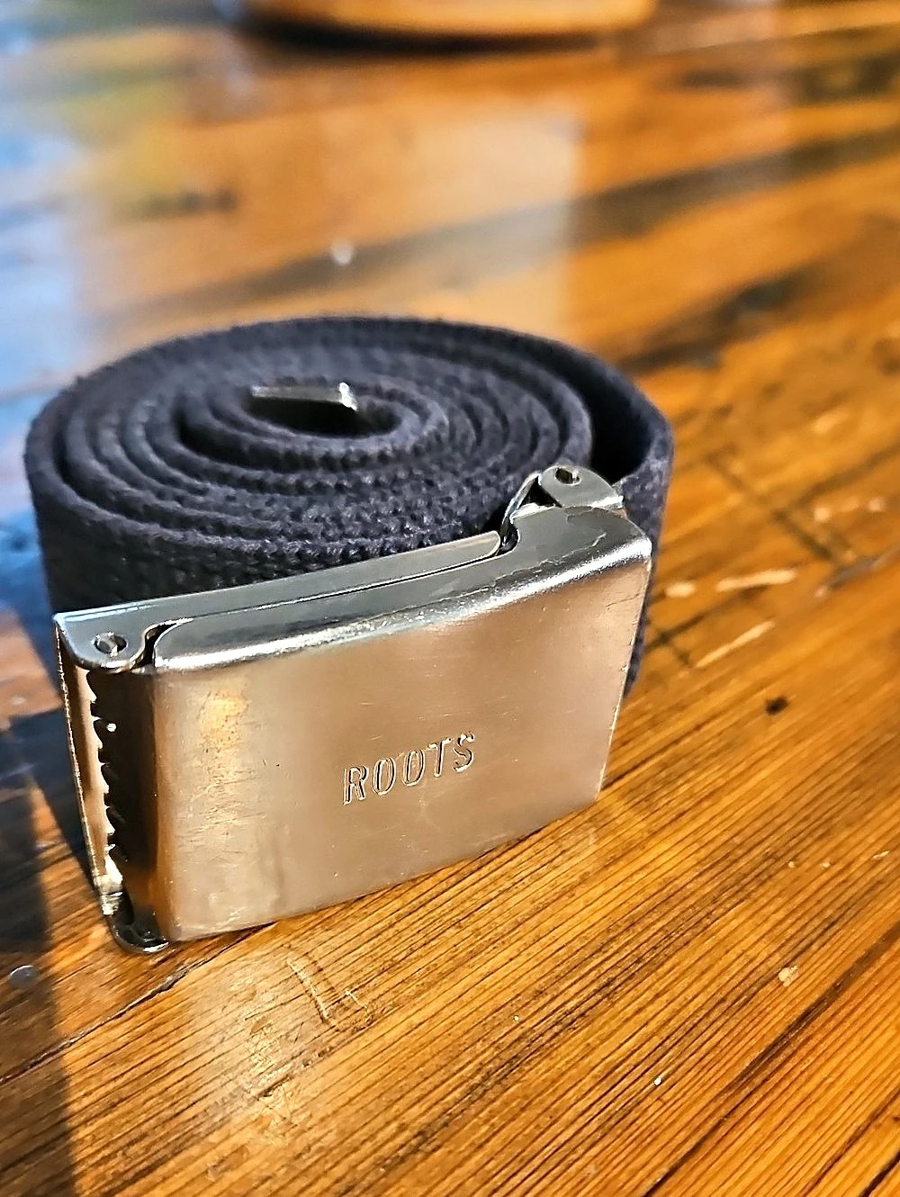 Roots Black Web Belt with Silver-Tone Buckle